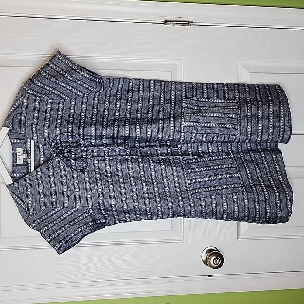 Umgee Chambray V-Neck Mini Dress, Women's Size Medium